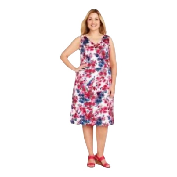 Talbots Dresses & Skirts - TALBOTS Women’s White Pink Blue Floral Print Sleeveless Midi Dress Size 20 W